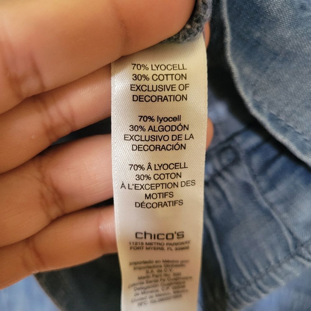 Chico's | Chambray Embroidered Birds Full Zip Artsy Jacket Coastal Grandma M - Picture 9 of 9